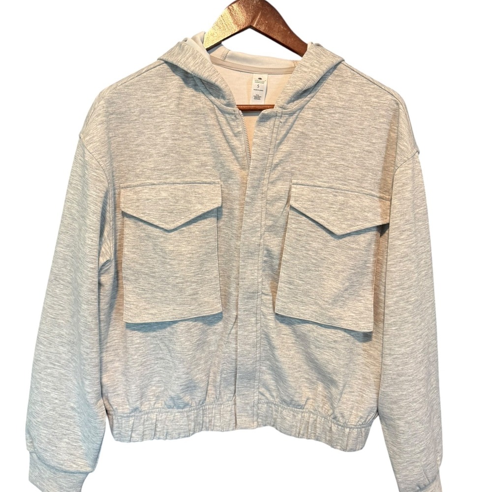 Yogalicious‎ Scuba Autumn Hoodie Jacket Gray Zip Up Cropped Pocket Small